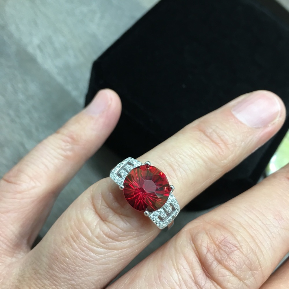 Certified 11.5 CT Red Topaz Ring Necklace Set RARE - Picture 7 of 17